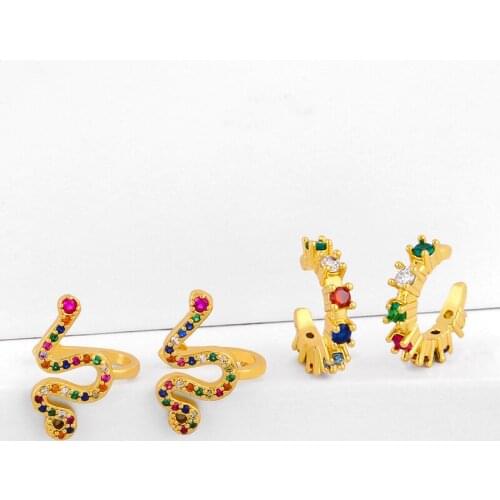 Rainbow Snake Ear Cuffs For Women Gold Filled CZ Pave Crystal Clip Earrings Without Piercing Zircon Rainbow Jewelry erss54