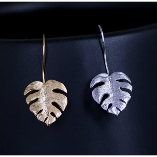 New S925 Sterling Silver Monstera Drop Earrings For Women Ethnic Style Female 18k Gold Fine Jewelry Flyleaf New Arrival