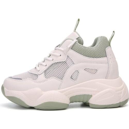 Women Casual Shoes Sneaskers Mesh Summer Fashion Outdoor Breathable Solid Lace Up Platform Height Increasing Thick Sole Walking