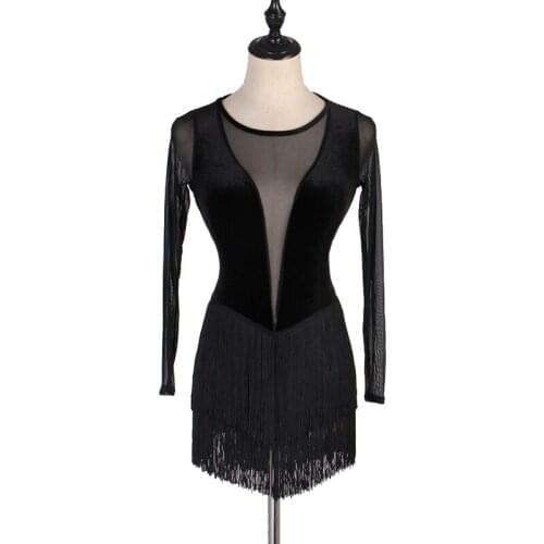 2019 Black Sexy Latin Performance Dress Women Dance Fringe Skirt Practice National Standard Wear Qiaqia Samba Costumes B0104