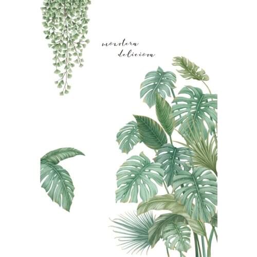 1PC Tropical plants Leaves Wall Stickers PVC Self-adhesive Wall Decals Waterproof Wallpaper Removable Art Poster Home Decoration