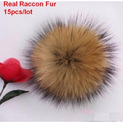 15pcs/lot Wholesale Price Real Raccoon Fur Ball 14cm Genuine Fur Pompom For Women Kids Winter Skullies Beanies Hat DIY Pompoms