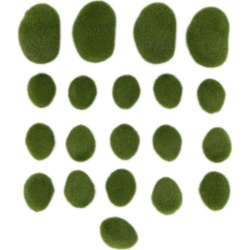 20 Pieces 2 Sizes Artificial Moss Rocks Decorative Faux Green Moss Covered Stones