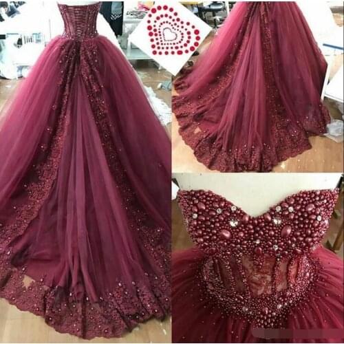2019 Lilac Quinceanera Ball Gown Dresses Sweetheart Beaded Pearl Ruffles Corset Back Puffy Plus Size Formal Party Prom dress