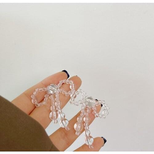 2021 Trendy Transparent Resin Acrylic Beaded Bowknot Dangle Earrings for Women Girls Party Clear Tassel Pendientes Jewelry Gifts