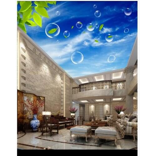 3D wallpaper custom 3d ceiling wallpaper murals blue sky white clouds hung ceilings leaves setting wall 3d living room wallpaper