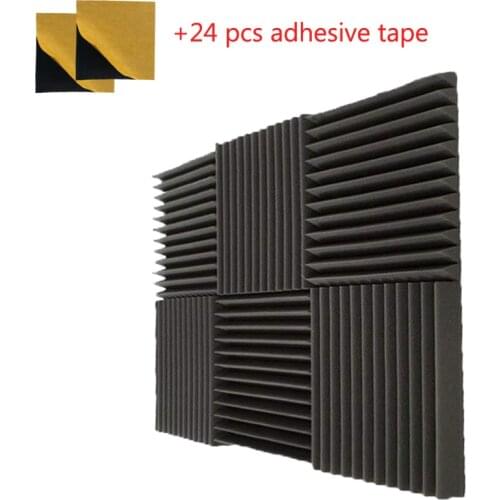 6 PCS Sound Absorbing Material Adhesive Tape Acoustic Wedge Panel Charcoal Color