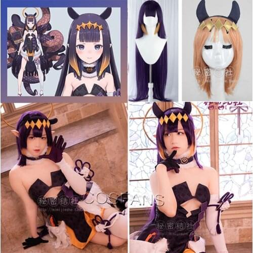 Anime Hololive VTuber Ninomae Ina Nis Sexy Uniform Party Dress Full Set Headwear Cosplay Costume Halloween Women Wig shoes