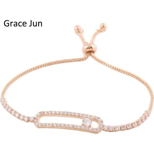 Grace Jun(TM) top quality micro inlay AAA Cubic Zirconia bracelets Copper Material Adjustable chain bracelet for women good gift