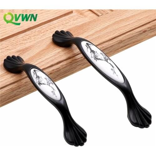 QVWN Black/White Door Handles Country Style Ceramic Drawer Pulls Knob Dresser Kitchen Cabinet Handles And Knobs Furniture