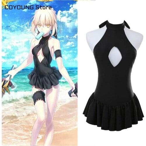 COYOUNG Neck Openwork Dress Black Halter Dress with Neck Suit Swimsuit Store Japanese Anime My King Cos Dead Pool Water Baby