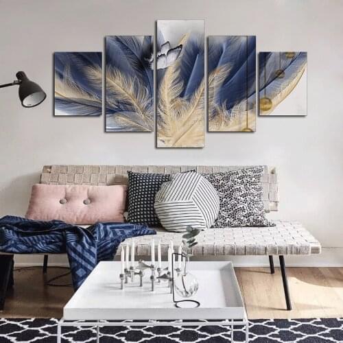 Unframed 5 Pieces Abstract Feather Butterfly Canvas Art Painting Prints Modern Decorative Posters for Living Room Home Decor