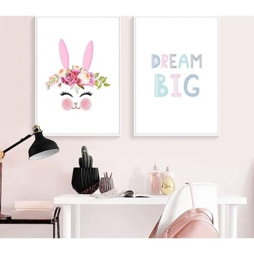 Baby Nursery Canvas Art Poster Flower Rabbit Decorative Print Wall Painting Decoration Picture Nordic Kids Bedroom Decoration