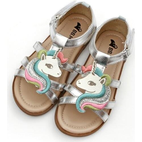 2021 Children Summer Sandals Girls Fashion Roma Shoes Princess Unicorn Party Sandals Cute Cartoon Kids Beach Shoes SO057