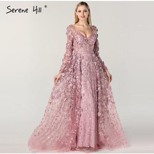 Long Sleeves Mermaid With Cap Evening Dresses New V-Neck Appliques Fashion Sexy Formal Dress 2020 Serene Hill LA6521