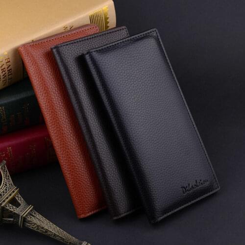 Long Mens Bifold Leather Wallets Money Purse Multi Credit Card Holder Checkbook Purse Long Wallet Clutch