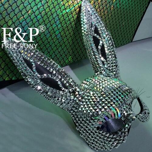Burning Man Festival Studded Bunny Rabbit Mask Carnival Costume Gogo Dancer Halloween Cosplay Accessories