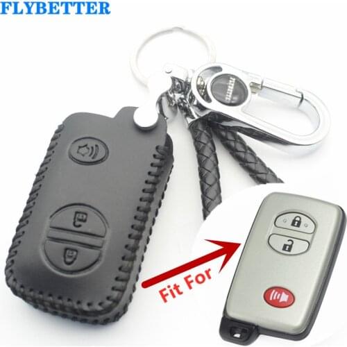 FLYBETTER Genuine Leather 3Button Remote Smart Key Case Cover For Toyota 4Runner/Venza/Land Cruiser/Prado/Prius L64