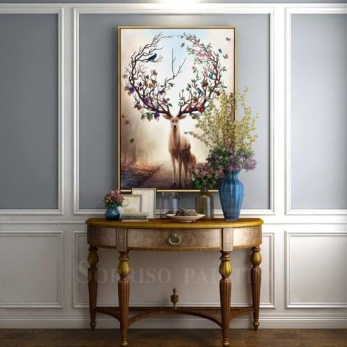 Retro Mother And Child Elk Canvas Painting Hallway Wall Art Corridor Posters Prints Pictures For Living Room Home Dining Decor