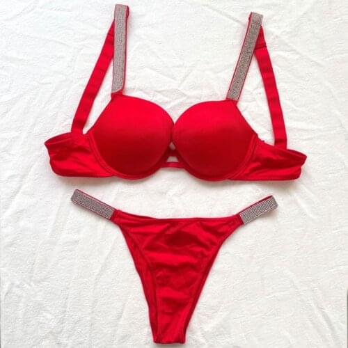 Luxury Rhinestone Letters Bikini Pants Sexy Lingerie Comfortable Thongs Brand Design Breathable Low Waist Cotton Panties Women
