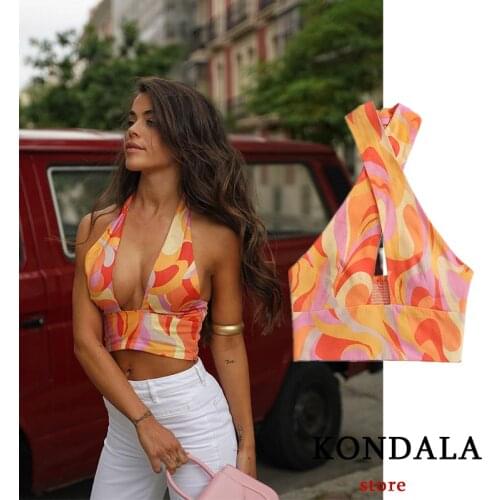 KONDALA Za 2021 Summer Women Bright Color Linen Short Blouse Y2K Sexy Cropped Tops Mujer Fashion Chic Femal Ropa De Mujer
