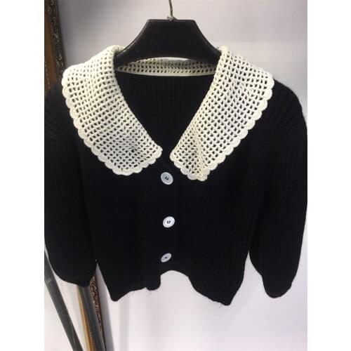 2021 Autumn Doll Collar Short Sweater Fashion Sexy Knit Cardigan for Women