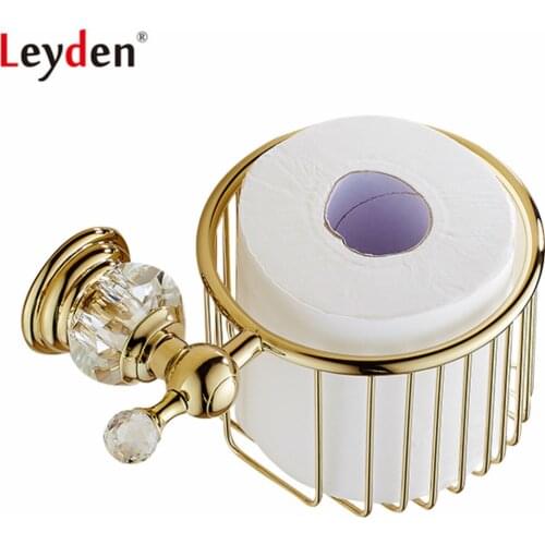 Leyden Gold Zinc-Alloy Crystal Wall Mounted Bathroom Accessories Toilet Paper Holders Bathroom WC Toilet Paper Basket