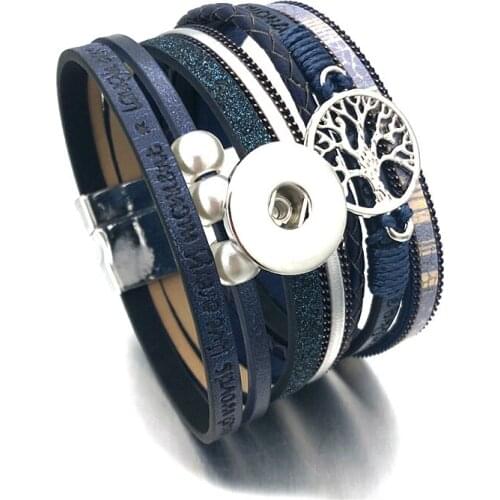 Hot Magnet Tree Of Life 179 Crystal Pu Leather 12mm 18mm Snap Button Charm Bracelet Bangle Jewelry For Women Men Gift