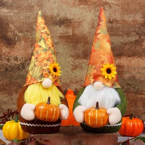 Cute Pumpkin Head Faceless Plush Doll Decoration Creative Dwarf Elf Festival Figurine Doll Autumn Decoration Christmas Home Deco