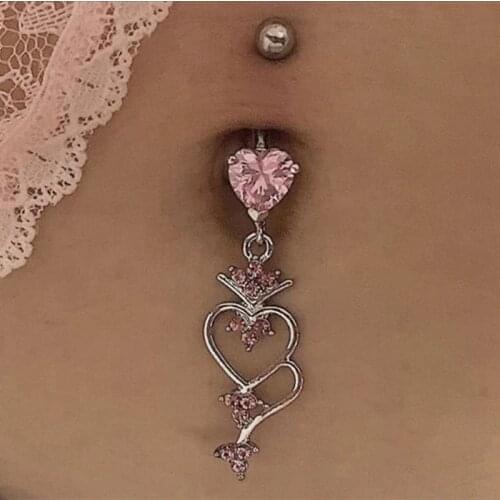 1 Pcs Fashion Crystal Heart Navel Belly Button Ring Shinying Love Heart Decor Piercing Jewelry Accessories