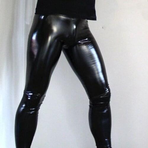 Mens New High Waist PU Leather Pants Leggings Night Club Shinny Pencil Pants Elastic Trousers Clothes S M L XL XXL