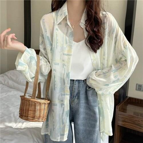 GOOHOJIO 2021 Summer New Loose All-match Lady Shirts Sun Protection Women Shirt Button Up Shirt Women Blouse Long Sleeve Female