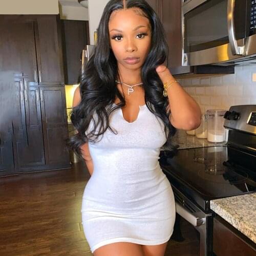 Skinny Bodycon Mini Dresses Streetwear Outfits Cotton Sleeveless V-Neck Women Dress Elastic Fitness Fashion Solid White