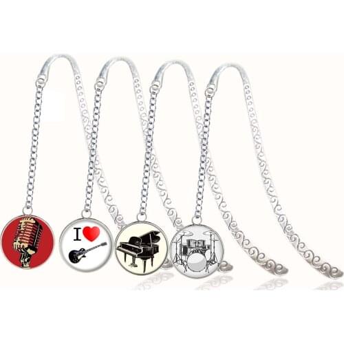 Music Instrument Equipment Bookmark Metal Link Pendant Band Piano Trumpet Drum Violin For Musician Notebook Reading Book Mark
