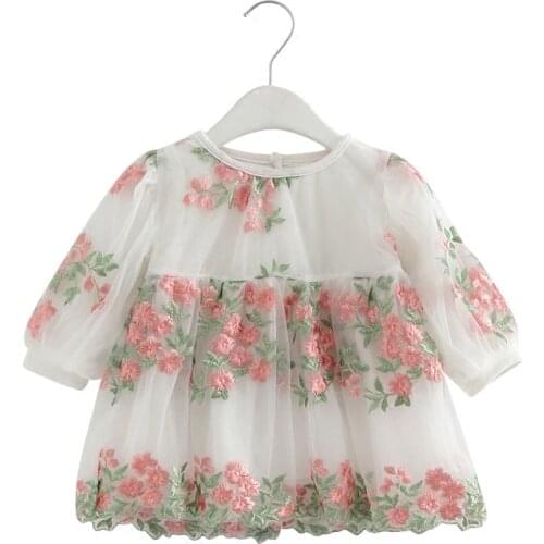 Flower Embriodery Lantern Sleeve Baby Girl Birthday Dress Toddler Girl Christening Dress Infant Princess Party Dresses 0-2T