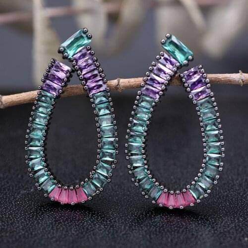 Luxury Water Drop Shape Stud Earrings For Women Colourful Crystal Stone Zircon Bridal Fashion Wedding Jewelry Wholesale 2018 New