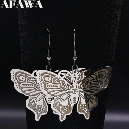 Stainless Steel Butterfly Drop Earrings Jewelry Silver Color Earrings for Women Jewellery boucle d oreille pendante E1578S02