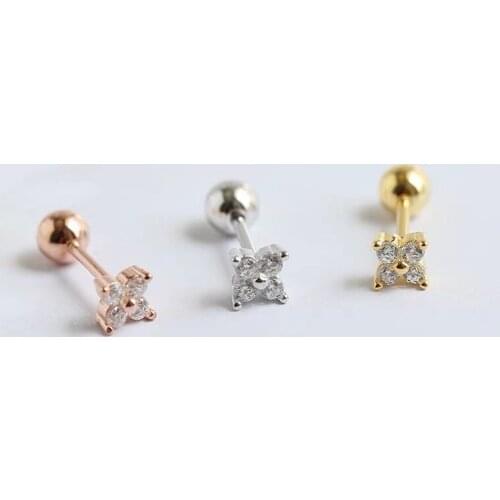 925 Sterling Silver Earring Simple Flower Small Zircon Saturn Screw Stud Earring Cute Sweet Trend Ear Bone Nail Girl Ear Jewelry