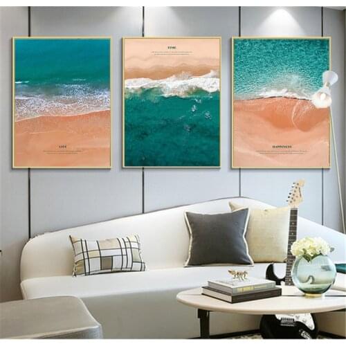 Nordic Wall Art Sea Beach Poster Quotes Canvas Print Seascape Inspirational Wall Art Pictures Home Decoration Bedroom Decor