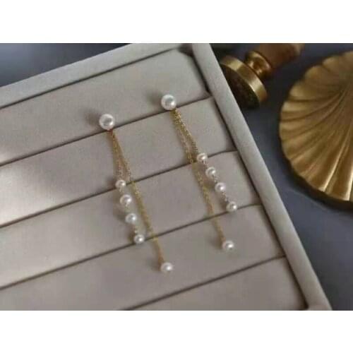 Handmade DIY Natural Cultured Dangle Pearl Earrings Elegant Vintage Pearl Jewelry