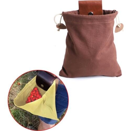 Leather and Canvas Bushcraft Bag, Canvas Foraging Pouch for Hiking, Treasures & Seashells, Easy Looping with Belts