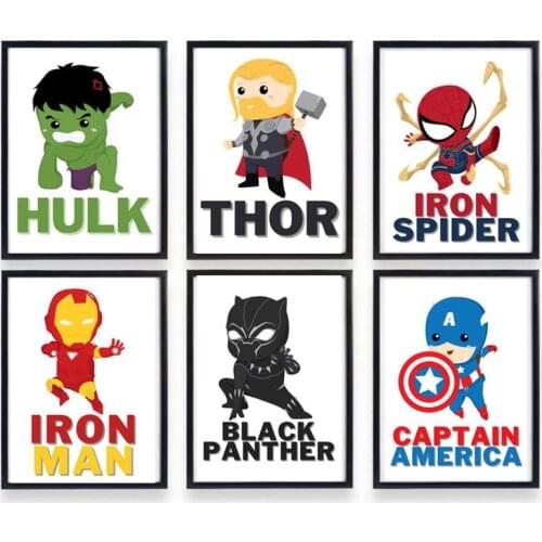 Superhero Marvel Nursery Wall Canvas Painting Prints and Posters Cartoon Wall Art Picture Poster for Living Room Decor