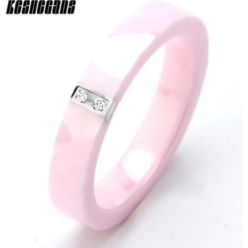 Trendy Cute Pink Color Ceramic Ring Small Bling Rhinestone For Women Lovely Multiple Sections 4mm Rings Wide Wedding Party Gift