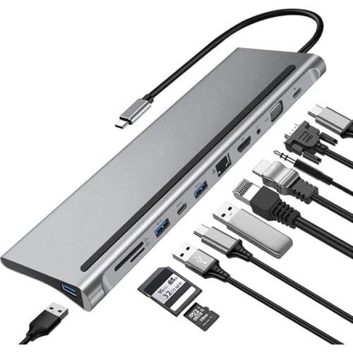 USB Type C Hub Type-C To VGA Adapter RJ45 Lan Ethernet SD TF USB-C 3.0 HDMI-compatible 3.5mm Jack Audio PD for MacBook Pro OTG