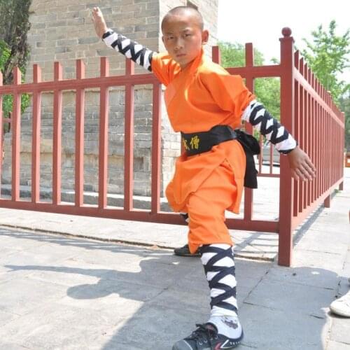 USHINE 07 height 100cm-185cm Cotton ShaoLin Monk KungFu Uniform Training Performance Suits Clothing Costume For Man Children