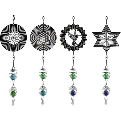 DIY Rotating Wind Chime with Spiral Tail Ball Personality Novelty Metal Hanging Sculpture Wind Chime Bells Balcony Decoration