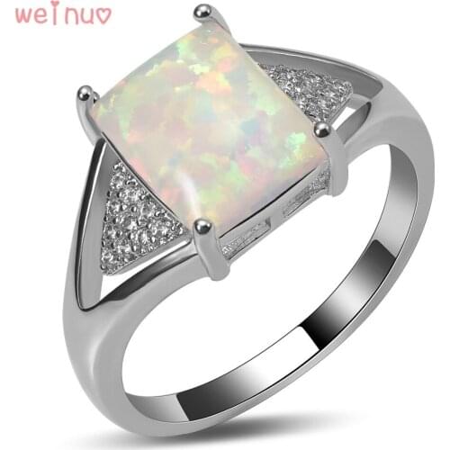 Weinuo White Fire Opal White Crystal Ring 925 Sterling Silver Top Quality Fancy Jewelry Wedding Ring Size 5 6 7 8 9 10 A400