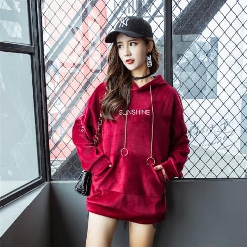New women plus thick velvet warm winter Korean long section of loose gold velvet hooded pullover Sweatshirts Harajuku