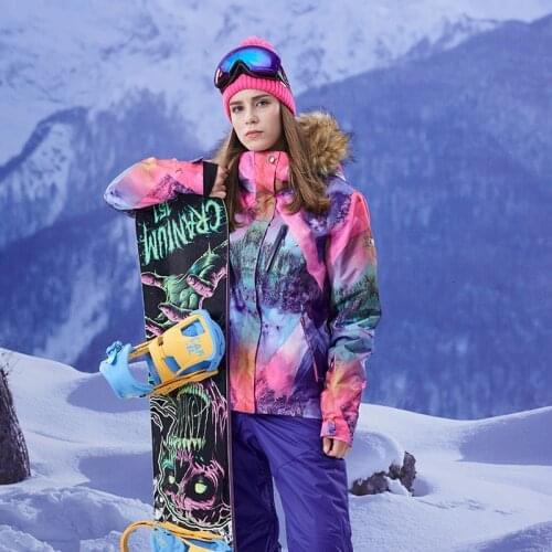 GSOU SNOW Ski Jacket Womens Snowboard Jacket Flee Hooded Winter Waterproof Ski Suit Outdoor Ladies Sport windproof Clothes coat
