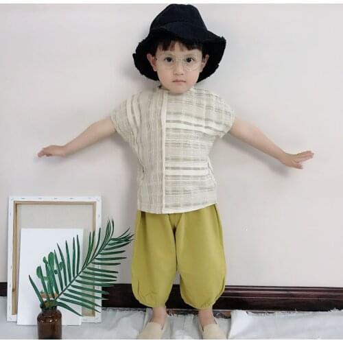 2018 Summer New Boy Korean Stripe Cotton Bottoming Shirt Kids Summer Top Tees Baby Boy Retro Round Neck Short Sleeve Tee Shirts